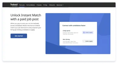 Desbloquee Instant Match con una publicación de empleo pagada. Cuando paga para publicar, puede acceder de inmediato a los candidatos cuyos CV en Indeed coinciden con la descripción de su puesto, además, puede iniciar la contratación invitándolos a postularse.